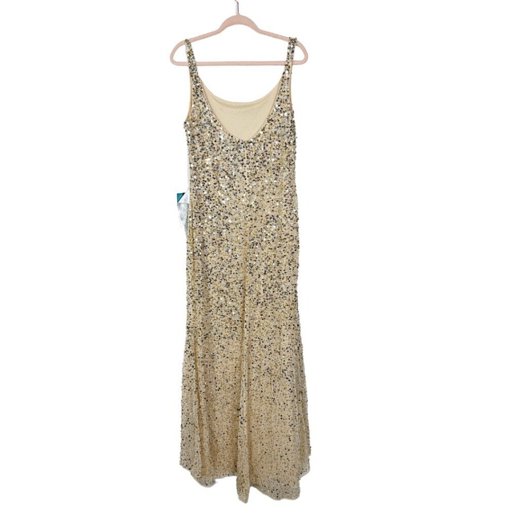 NWT Mac Duggal Sequined Low Back Slip Gown Gold 10 #8474 - Picture 5 of 8